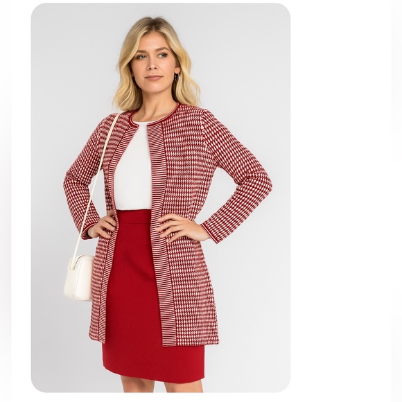 100% Merino wool Talbots long red and white sweater - Picture 1 of 7